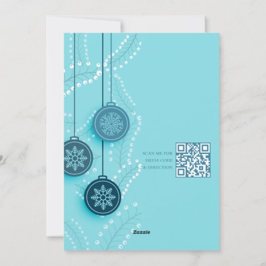 Schattigee Blue Christmas Invite Party kaart met Q (Achterkant)