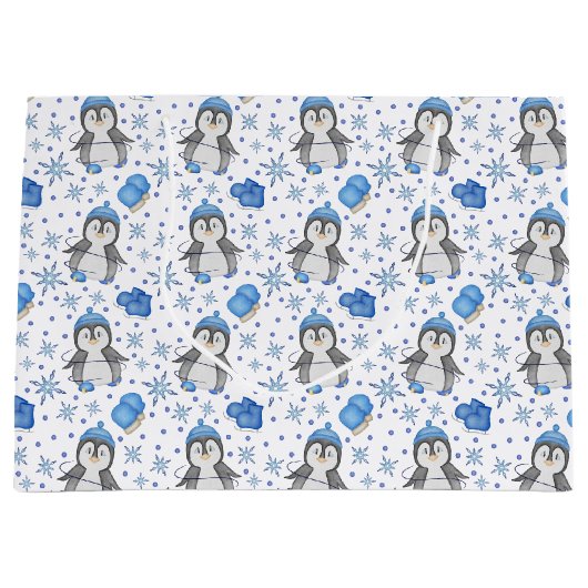 Schattigee Blue Christmas Schaatspinguïn Groot Cadeauzakje (Voorkant)