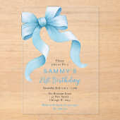 Schattigee Blue Coquette Bow Verjaardagsfeest Acryl Uitnodigingen (Voorkant)