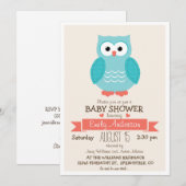 Schattigee Blue & Coral Owl Baby shower of Sprinkl Kaart (Voorkant / Achterkant)