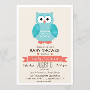 Schattigee Blue & Coral Owl Baby shower of Sprinkl Kaart