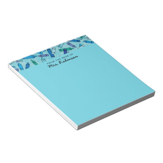 Schattigee Blue Crayons Teacher Van het Bureau van Notitieblok (Schuin)