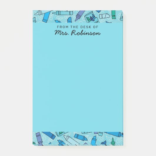 Schattigee Blue Crayons Teacher Van het Bureau van Post-it® Notes (Voorkant)