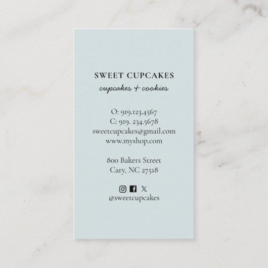 Schattigee Blue Cupcakes Dessert visitekaartje (Achterkant)