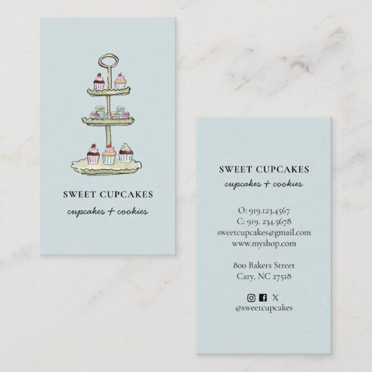 Schattigee Blue Cupcakes Dessert visitekaartje (Voorkant / Achterkant)