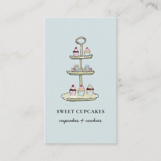 Schattigee Blue Cupcakes Dessert visitekaartje (Voorkant)