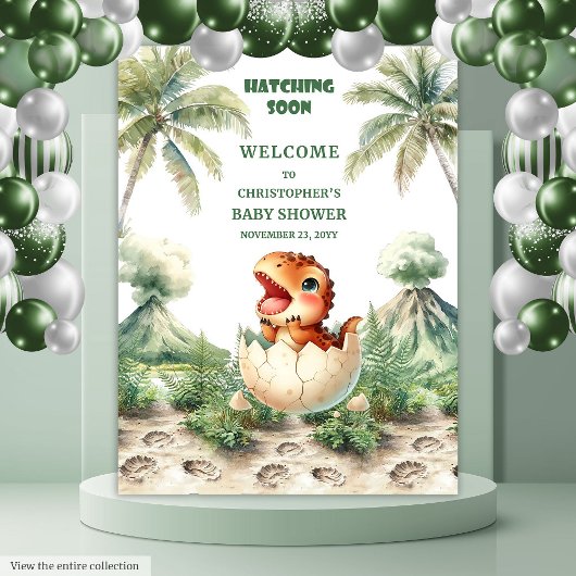 Schattigee Blue Dino Baby shower Achtergrond Uitko Wandkleed