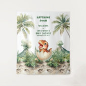 Schattigee Blue Dino Baby shower Achtergrond Uitko Wandkleed (Voorkant)