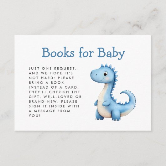 Schattigee Blue Dinosaur Baby shower Boeken voor B Informatiekaartje (Voorkant)