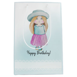 Schattigee Blue Doll Happy Birthday Waterverf Medium Cadeauzakje