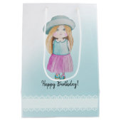 Schattigee Blue Doll Happy Birthday Waterverf Medium Cadeauzakje (Achterkant)