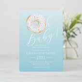 Schattigee Blue Donut Baby shower Invitation Kaart (Staand voorkant)