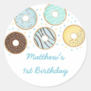 Schattigee Blue Donut Verjaardag Ronde Sticker