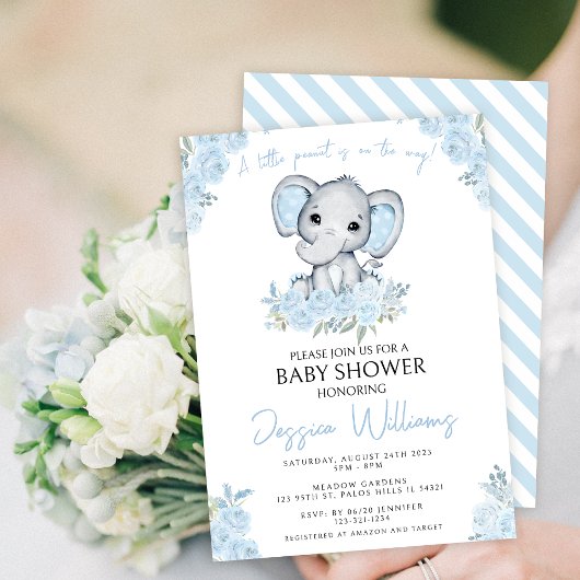 Schattigee Blue Elephant Baby Boy Doucheuitnodigin Kaart