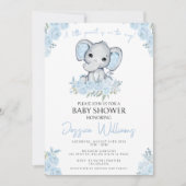 Schattigee Blue Elephant Baby Boy Doucheuitnodigin Kaart (Voorkant)