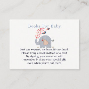 Schattigee Blue Elephant Baby shower Boek Aanvraag Informatiekaartje