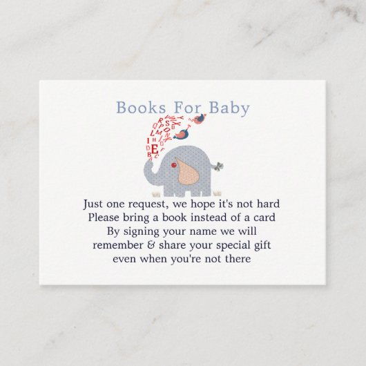 Schattigee Blue Elephant Baby shower Boek Aanvraag Informatiekaartje (Voorkant)