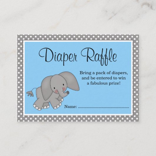 Schattigee Blue Elephant Baby shower Luier Raffle Informatiekaartje (Voorkant)