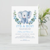 Schattigee Blue Elephant Baby shower Uitnodiging - (Staand voorkant)