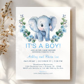 Schattigee Blue Elephant Baby shower Uitnodiging -