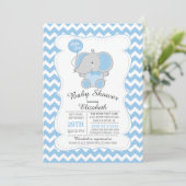 Schattigee Blue Elephant Boys Baby shower Uitnodig Kaart (Staand voorkant)