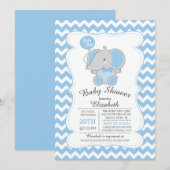 Schattigee Blue Elephant Boys Baby shower Uitnodig Kaart (Voorkant / Achterkant)