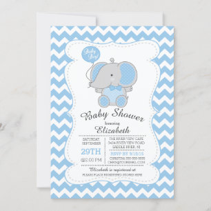 Schattigee Blue Elephant Boys Baby shower Uitnodig Kaart