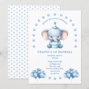 Schattigee Blue Elephant Kids Verjaardag Kaart