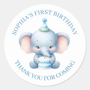 Schattigee Blue Elephant Verjaardag Bedankt Sticke Ronde Sticker