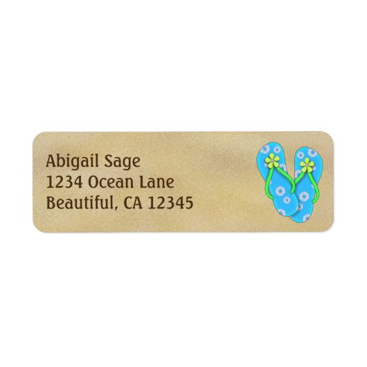 Schattigee Blue Flower Teenslippers op Sand Beach  Etiket (Voorkant)