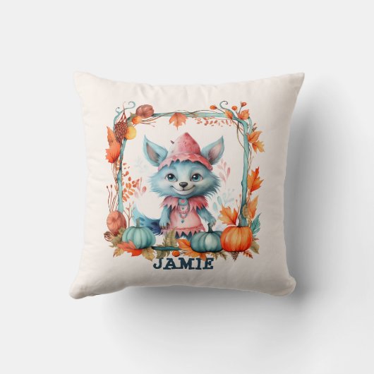 Schattigee Blue Fox Oranje pompoen Kinder Hallowee Kussen (Achterkant)