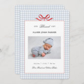 Schattigee Blue gingham baby jongen Vakantie Geboo Aankondiging (Voorkant / Achterkant)