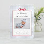 Schattigee Blue gingham baby jongen Vakantie Geboo Aankondiging (Staand voorkant)