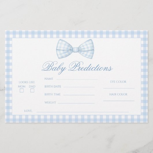Schattigee Blue Gingham Bow Baby voorspellingen Briefpapier (Voorkant)