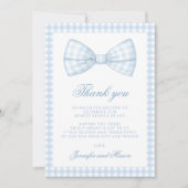 Schattigee Blue Gingham Bow stropdas Baby Boy Show Bedankkaart (Voorkant)