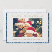 Schattigee Blue Gingham Plaid Familiefoto Kerst Feestdagenkaart (Voorkant)