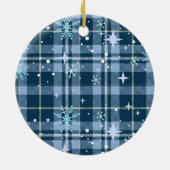 Schattigee Blue Gingham Plaid Familiefoto Kerst Keramisch Ornament (Achterkant)