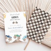 Schattigee Blue & Green Monster Trucks Verjaardags Kaart