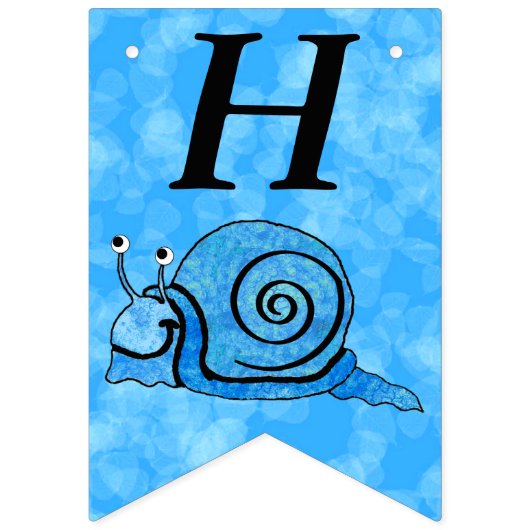 Schattigee Blue Happy Birthday Cartoon Smiling Sna Vlaggetjes (Eerste vlag)