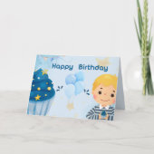 Schattigee Blue Happy Birthday Kaart - Vriendelijk (Voorkant)