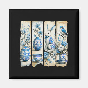 Schattigee Blue Jay Easter Bunny Eggs Flowers Ripp Magneet
