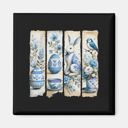 Schattigee Blue Jay Easter Bunny Eggs Flowers Ripp Magneet (Voorkant)