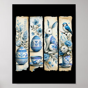 Schattigee Blue Jay Easter Bunny Eggs Flowers Ripp Poster