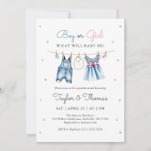 Schattigee Blue Jean Baby Gender Reveal Invitation Kaart (Voorkant)
