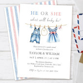 Schattigee Blue Jean Baby Gender Reveal Invitation Kaart
