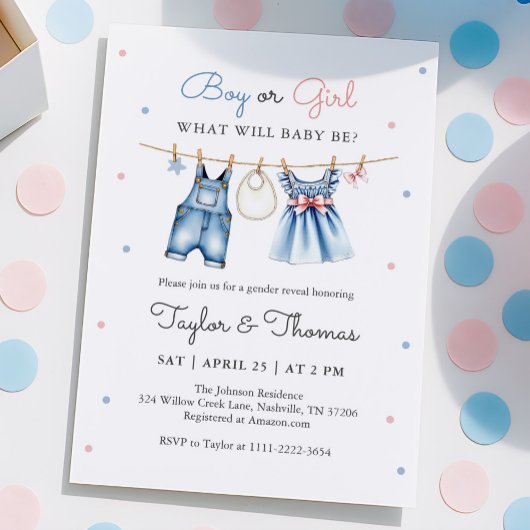 Schattigee Blue Jean Baby Gender Reveal Invitation Kaart