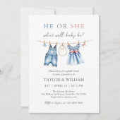 Schattigee Blue Jean Baby Gender Reveal Invitation Kaart (Voorkant)