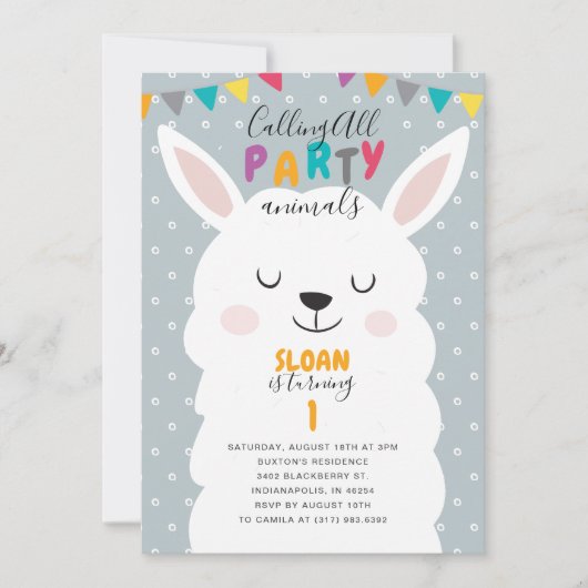 Schattigee Blue Lama Fun Fiesta Verjaardagsfeest Kaart (Voorkant)