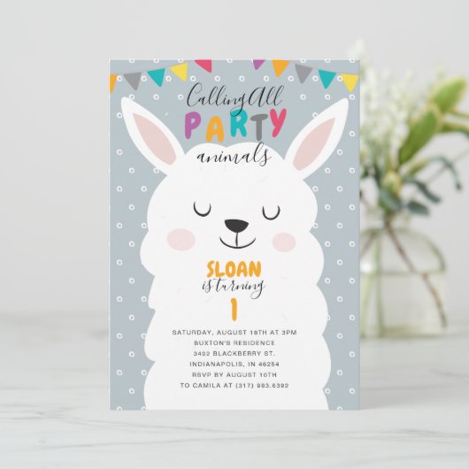 Schattigee Blue Lama Fun Fiesta Verjaardagsfeest Kaart (Staand voorkant)