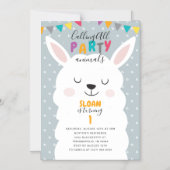 Schattigee Blue Lama Fun Fiesta Verjaardagsfeest Magnetische Uitnodiging (Voorkant)